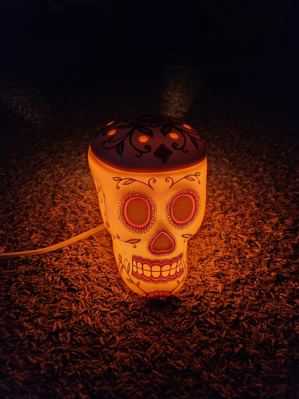 Rare Scentsy White Ceramic Sugar Skull Lantern with Pink and Green Accents